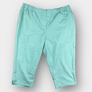 Alia Petite 16P Aqua Blue Capri Pants Cotton Stretch Pockets Comfort Waist